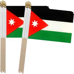 TSMD Jordan Stick Flag Jordanian Small Mini Hand Held Flags,5x8 Inch,12 Pack