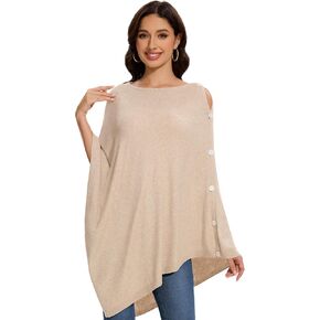 PULI Womens Shawl Wraps Scarf Button Poncho Sweater Cable Knit Oversize Versatile Cardigan Cape for Spring Fall Winter