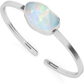 18x13mm Rough Natural Ethiopian Opal Adjustable Twister Bangle Bracelet for Women in Sterling Silver, October Birthstone Jewelry Gifts for Her Birthday, Anniversary, Graduation