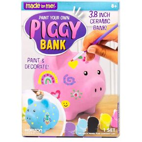 Made By Me Paint Your Own Piggy Bank, Includes Ceramic Piggy Bank, 6 Acrylic Paints, Paintbrush, Kids Ceramics to Paint, Small Piggy Bank For Kids, Cute Coin Bank, Paintable Piggy Bank