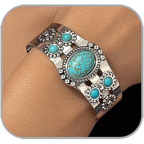 Turquoise Chunky Cuff Bracelets for Women Gold/Silver Punk Vintage Wide Bangle Bracelets Adjustable Boho Cuff Bracelet Western Bracelets Jewelry