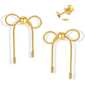 LANCHARMED 925 Sterling Silver Long Tassel Earrings for Women Girls, 14K Gold Tassels Statement Bow Earrings for Wedding Party Jewelry GiftS