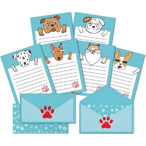Stationery Set,Cartoon Dog Design Kawaii Stationary,Double-Sided Writing Paper With Lines,Kids Stationery Paper And Envelopes Set, 48 Cute Stationary + 24 Lovely Envelopes