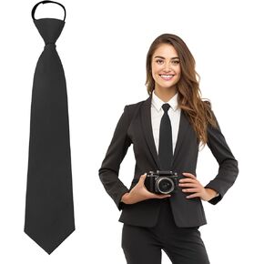 Ties for Women, School Ties for Girls, Adjustable Black/Red Pre-tied Zipper Tie for Uniforms, 14" x 3.15"