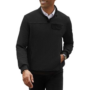 Men's Quilted Sweatshirt Casual Long Sleeve Outdoor Stand Collar Button Pullover Sweatshirts