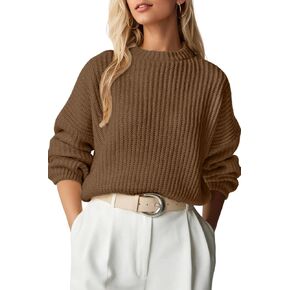 Women's Fall Cropped Sweaters 2024 Trendy Puff Long Sleeve Ribbed Knit Crewneck Soft Pullover Sweater Jumper Tops