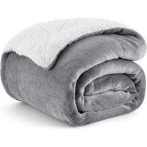 Bedsure Sherpa Fleece Throw Blanket for Couch - Thick and Warm Blanket for Winter, Soft Fuzzy Plush Christmas Blanket Gift for Women, Grey, 50x60 Inches