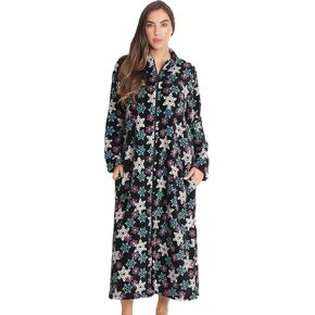 Just Love Plush Zipper Lounger Printed Long Robe for Women