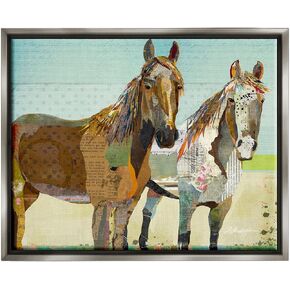 Stupell Industries Wild Farm Horses Layered Newsprint Collage Arrangement Floating Framed Wall Art, Design By Traci Anderson