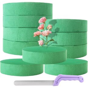 10PCS Round Floral Foam Blocks, 6.8"x 1.6" Wet Dry Flower Foam Plant Foam for Fresh & Artificial Flower Arrangement, Green Flower Foam for Wedding, Birthdays, Office, Home Decorations