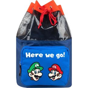 Super Mario Bag | Mario And Luigi Boys Swim Bag | Kids Beach Bag | Kids Drawstring Backpack | Blue One Size