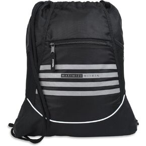 Sackpack Drawstring Backpack Gym Bag, One Size - Unisex - Water Resistant with Side Mesh Pockets - Black