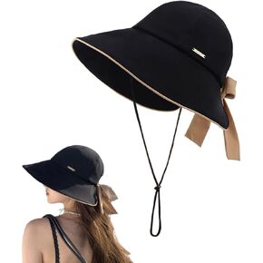 Wide Brim Hats for Woman Foldable Hats Sun Hats for Women uv Protection Bowknot Bucket hat Adjustable hat with Ponytail Hole