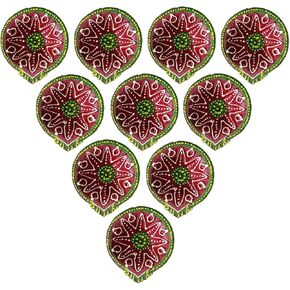 12 Pcs Multicolored Design Diya Set of Clay Handmade Diya for Diwali/Deepawali Gift/Decorations/Natural Earthen Oil Lamp/Traditional Diyas for Pooja with Cotton Wicks Batti