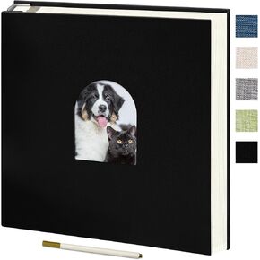 Vienrose 9.84x9.06 Inch Self-Adhesive Photo Album Linen Cover Arch Window Scrapbook Album 40 Pages Blank Inner Page Memory Book with A Metallic Pen, Beige