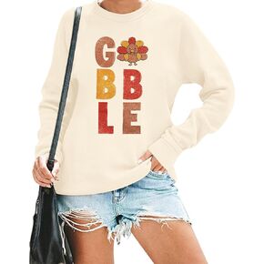 VILOVE Thanksgiving Sweatshirt For Women Gobble Pullover Turkey Graphic Hoodie Thankful Long Sleeve Tops