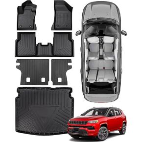 6 PCS for Jeep Compass Floor Mats 2024 2023 2022 2021 2020 2019 2018 2017, Full Set with Backrest Mat All Weather Cargo Liners Trunk, for Jeep Compass Accessories 2017-2024