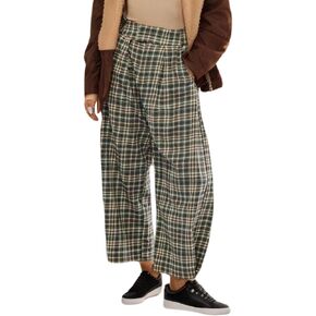 Plaid Wide Leg Pants Woman Loose High Waisted Baggy Pant Christmas Casual Barrel Trousers with Pocket