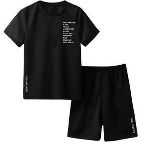 Boy's 2 Piece Outfits Letter Print Short Sleeve Crew Neck Tee Top and Shorts Clothing Set