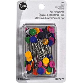 Dritz 2", 100 Count, Assorted Colors Flat Flower Straight Pins