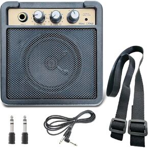 Ermik Portable Guitar Amp 20W Electric Guitar Amplifier Built in Speaker Headphone Jack Input and Aux Jack Drive Button 4 Knobs Gain Bass Treble and Volume - Black