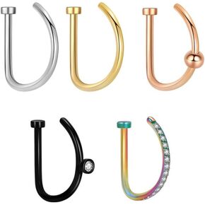 DATOA 5Pcs Stainless Steel Fake Nose Rings Hoops Non Piercing Faux Septum Nose Rings Faux Nose Rings Clip-on