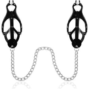 Stainless Steel Nipple Chain Clip for Women Non-Piercing Butterfly Body Clips Jewelry for Women (Black Style)