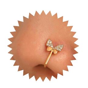 Andelaisi Punk CZ Butterfly Nose Ring Vintage Butterfly Fake Nose Ring Gold Butterfly Nose Cuff Hoop Ring Non Pierced Nose Ring Gothic Clip On Nose Ring Jewelry for Women