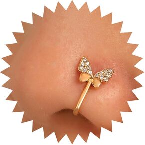 Boho Crystal Butterfly Nose Ring Gold Cz Butterfly Nose Cuff Crystal Septum Nose Rings U Shaped Clip On Nose Stud Rhinestone Hoop Nose Piercing Jewelry for Women