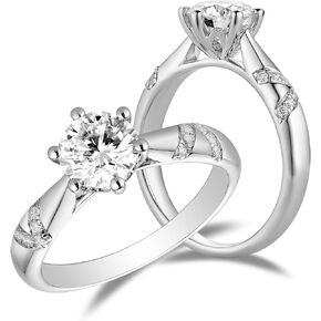 DovEggs Moissanite Engagement Ring for Women 1ct 6.5mm G-H-I Color Heart Arrows Cut Moissanite Solitaire 14k Gold QUALITY Silver Engagement Wedding Ring with Accents