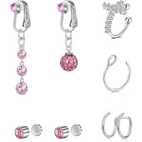 FECTAS حلقات زر البطن وهمية كليب على أقراط الأذن الكفة حلقات الأنف وهمية الثقب وهمية فو ثقب المجوهرات حزمة الوردي in Kuwait