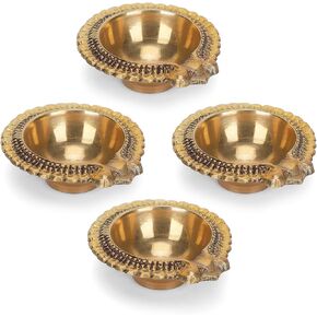 Golden Brass Kuber Diya Deepak – Handmade Traditional Oil Lamp Set of 8 for Diwali Pooja and Home Decoration, Made of Virgin Brass Metal Perfect for Festival Celebrations - Size (2.50")