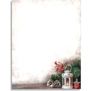 Lantern Greetings Holiday Stationery Paper - 50 Sheets Letterhead for Winter & Christmas Events