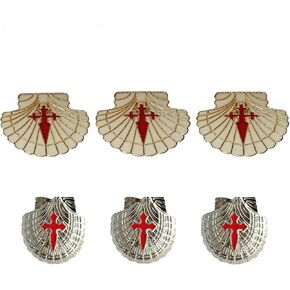6pcs Scallop Shell Saint James Cross Pilgrim lapel Pins Santiago Badge