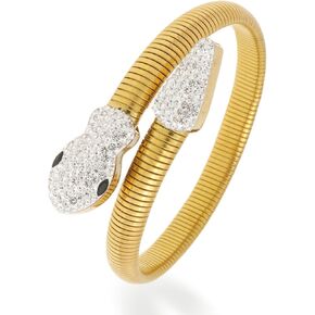 Snake Bangle Open Cuff Bracelets for Woman, Cubic Zirconia Stretch Bracelet Jewelry