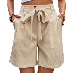 Bermuda Shorts for Women High Waist Tie Button Wide Leg Loose Fashion Summer Casual Shorts