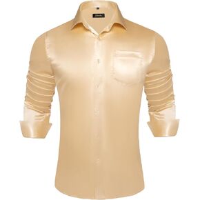 DiBanGu Mens Long Sleeve Button Down Shirt,Satin Shiny Dress Shirt for Men Solid Regular Fit Shirts with Pocket Wedding Party