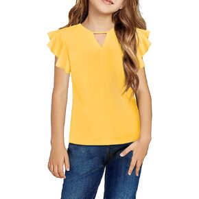 Arshiner Kids Girls Yellow Shirt Casual Short/Long Sleeve Shirts Kids Loose Tunic Tops Ruffle Cotton Tee Blouses