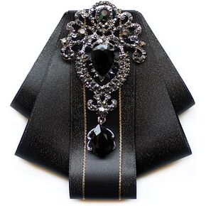 Retro British Rhinestone Pre-tied Adjustable Bow Tie Brooch for Men Necktie Bownot Sparkling Satin Ribbon Bow Tie