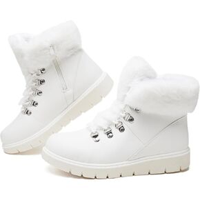 hash bubbie Women's Winter Boots Ankle Booties for Women Warm Fuzzy Boots Lace up PU Leather Snow Boots with Zipper