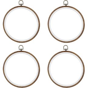 Framendino, 15 Pack Round Mini Embroidery Hoops 4 Inch Imitated Wood Display Frame Circle Cross Stitch Hoop Ring for Art Craft Sewing Hanging Ornaments