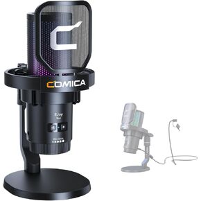 comica Ejoy Uni PRO(D) USB Wireless Microphone with Noise Cancellation, RGB Lights, Monitoring, Muting, Gaming Mic for Computer, PC, PS5, PS4,Phone, Streaming, Podcast,YouTube(Desk Mic Stand)