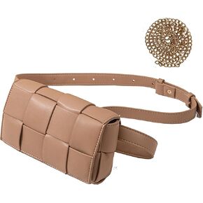 Mini Woven Lether Purse Crossbody, Waist Pack Bag with Adjustable Belt, Fanny Packs Purse, Shoulder Handbags (Black)