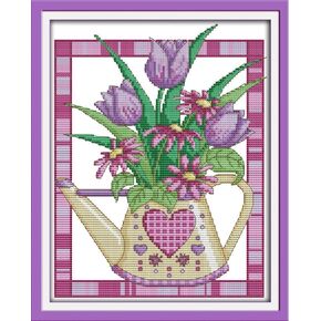 Howie's Needlepoint Cross Stitch Kits, 14CT Pre-Printed Pattern Needlepoint Kits, Full Range of Stamped Starter Kits (Flower Cross, 7.9 x 13 Inch)