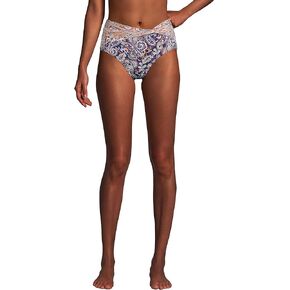 Lands' End Womens Chlorine Resistant Twist Front Retro High Waisted Bikini Bottoms-CB Deep Sea Navy Paisley Mix Regular 16