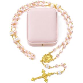 Rosary Beads Catholic for Women - Confirmation Gifts for Teenage Girl, Exquisite Leather Gift Box, Artificial Pearls Rosary, Gifts for Women