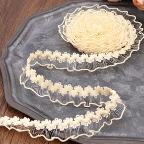 IDONGCAI Elastic Ruffle Lace Trim 10Yards 0.4Inch Stretch Narrow Ruffle Edge Lace Ribbon Black