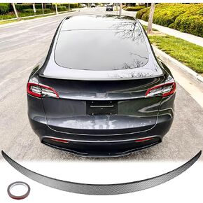 Rear Trunk Spoiler Compatible with 2020 2021 2022 2023 2024 Tesla Model Y Rear Trunk Lip Sporty Spoiler Wing Added on Bodykit Replacement MV Style ABS Plastic Carbon Fiber Look