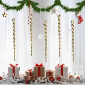 30PCS Christmas Icicle Ornaments, Threaded Ice Strips Decorative Christmas Tree Hangings for Xmas Party, Wedding (Gold, 5.1")