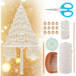 ACRNIGHEET DIY Macrame Christmas Tree Handmade Woven Macrame Wall Hanging Kit Easy Macrame Kits for Adults Beginners Macrame DIY Hanging Ornaments DIY Handmade Christmas Tree with Instructions